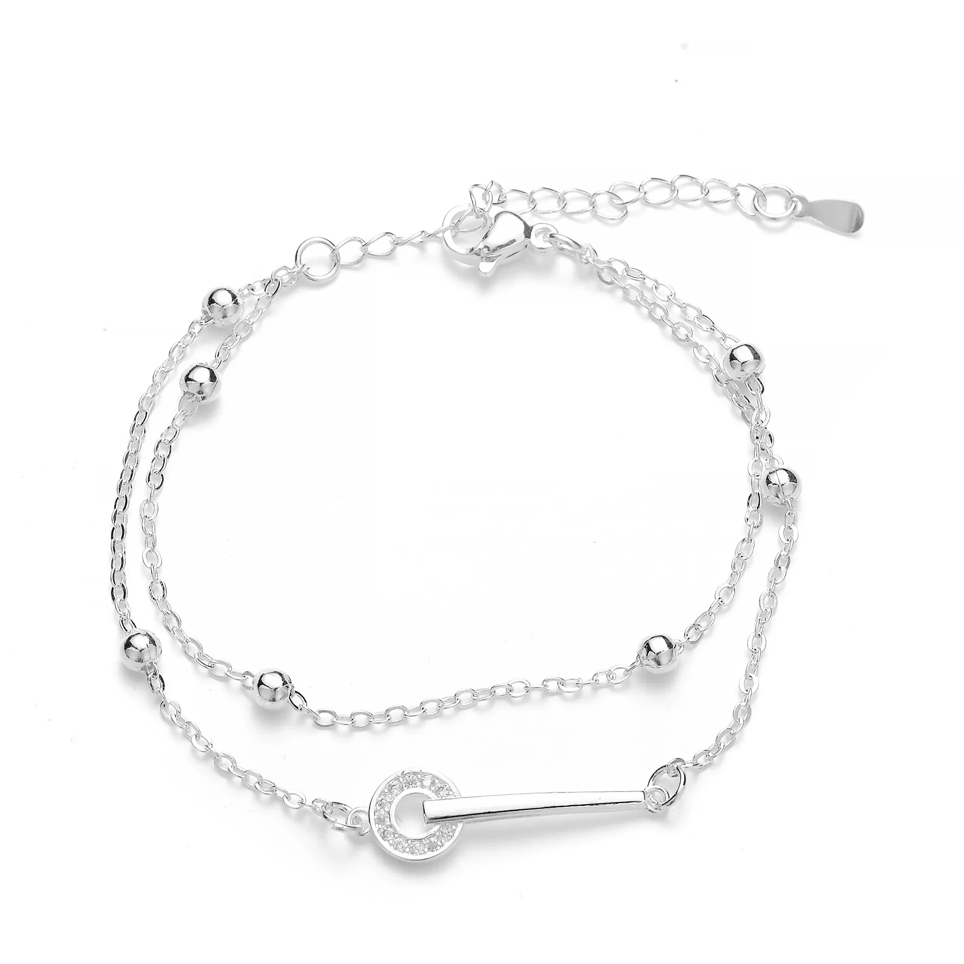 Pulsera de doble capa con dos anillos para mujer