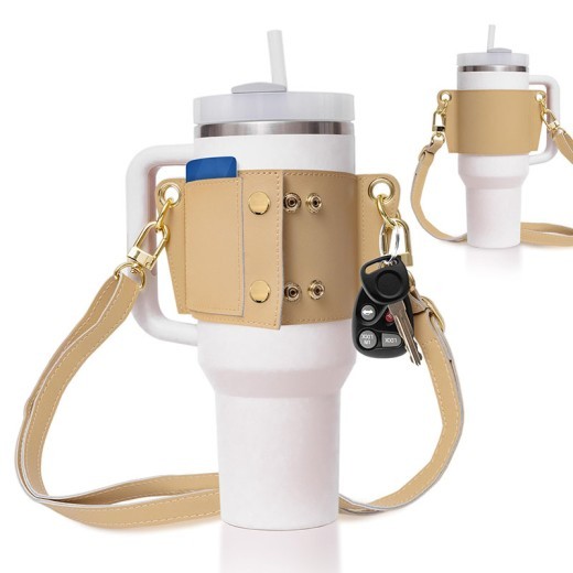 Correa de hombro para asa de botella de agua de 30 a 40 oz, de cuero sintético, accesorio tipo bandolera para botella de agua.