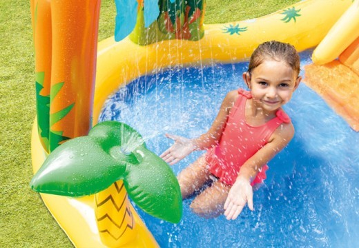 Piscina inflable con forma de volcán de dinosaurios y piscina infantil