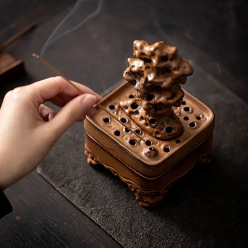 Incensario creativo de cerámica con forma de caja de sándalo para la antigua ceremonia del té zen