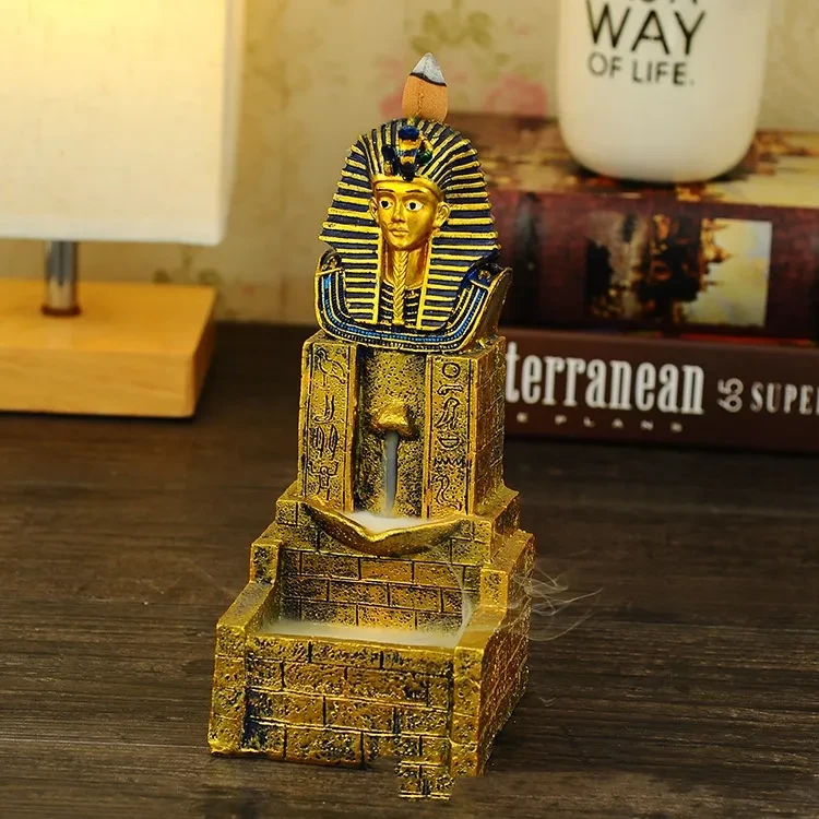 Quemador de incienso de reflujo del Antiguo Egipto, artesanía de resina, adorno de Buda para el hogar