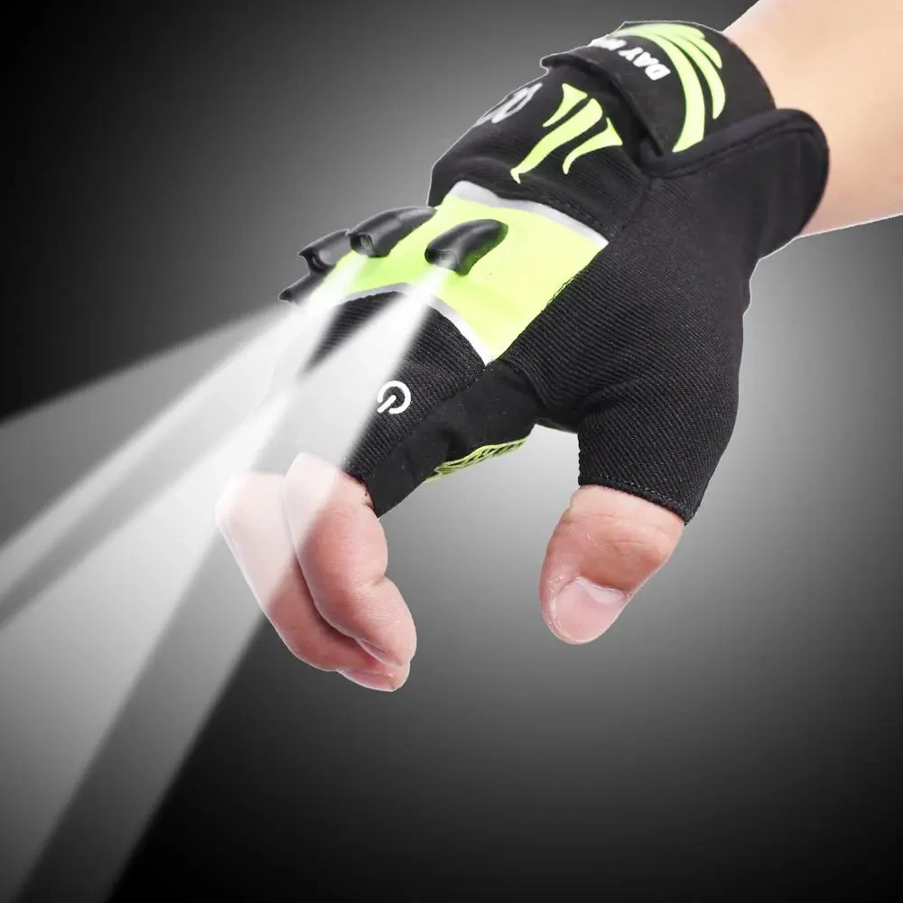 Guantes de iluminación para bicicleta para deportes al aire libre sin dedos