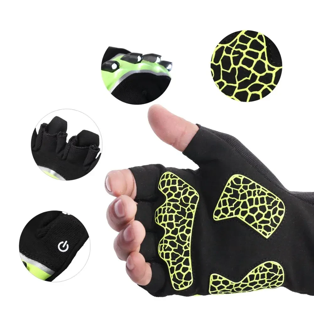Guantes de iluminación para bicicleta para deportes al aire libre sin dedos