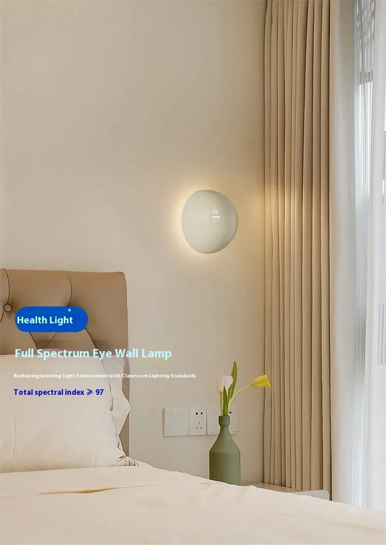 Lámpara de pared para dormitorio, mesita de noche, redonda, luz ambiental