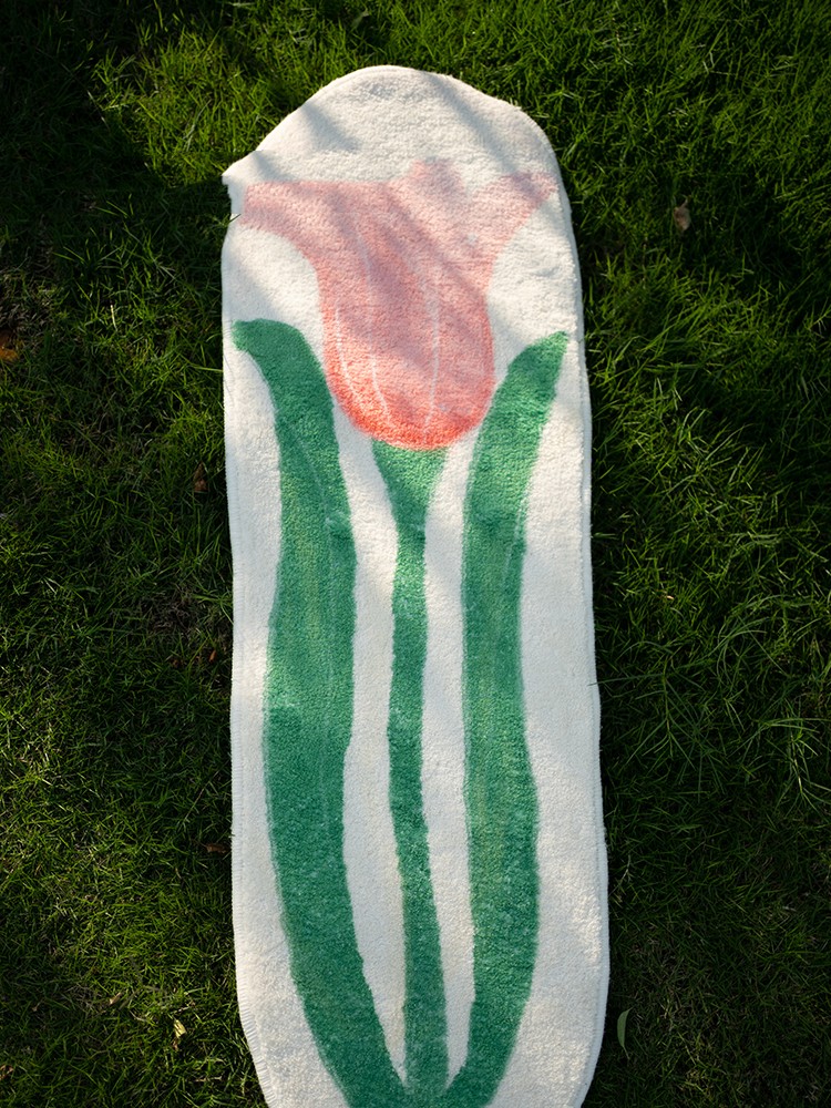 Alfombra de sofá para dormitorio con tulipanes pintados a mano