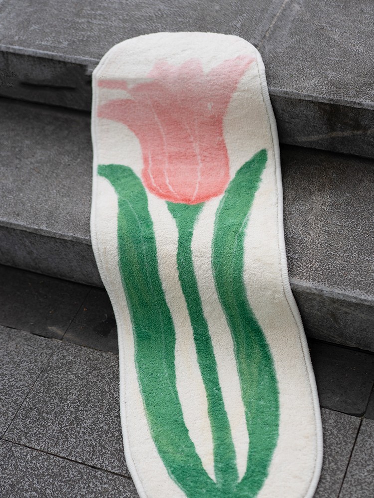 Alfombra de sofá para dormitorio con tulipanes pintados a mano