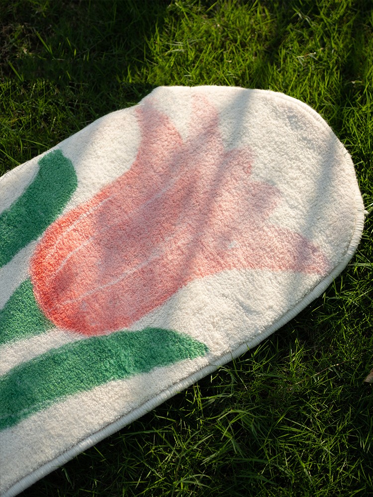 Alfombra de sofá para dormitorio con tulipanes pintados a mano