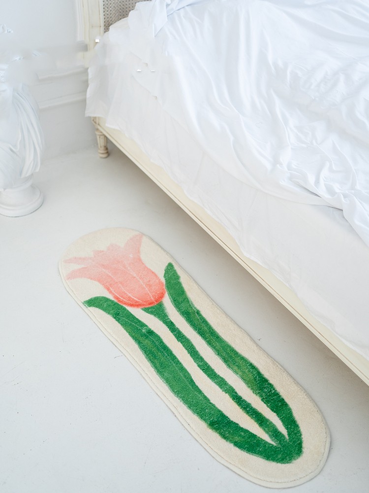 Alfombra de sofá para dormitorio con tulipanes pintados a mano