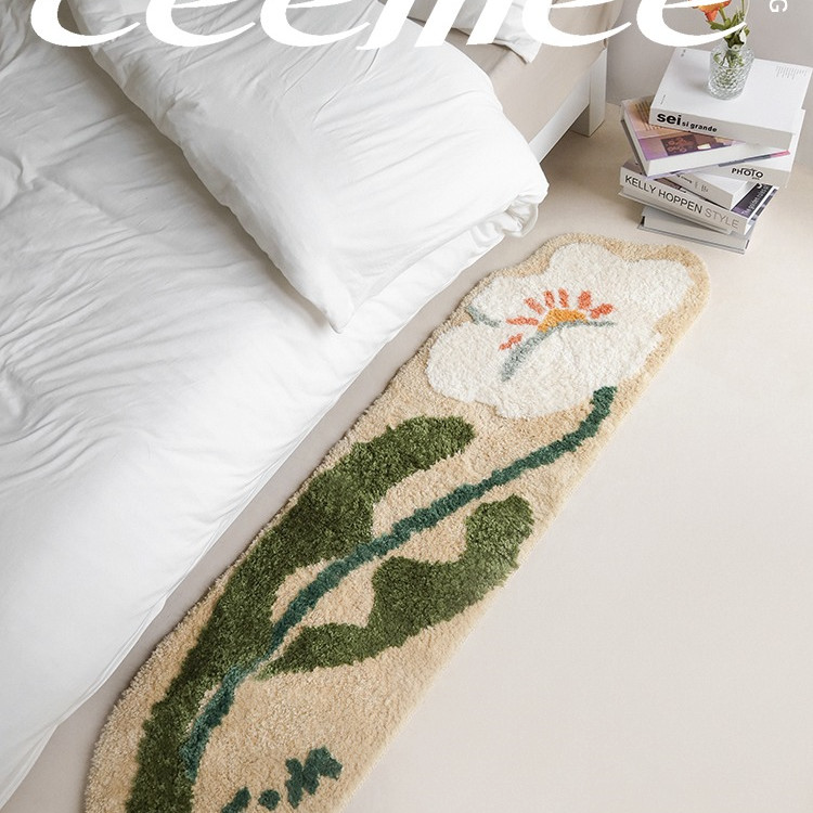 Alfombra original para dormitorio, cojín de noche, lindas flores de niña
