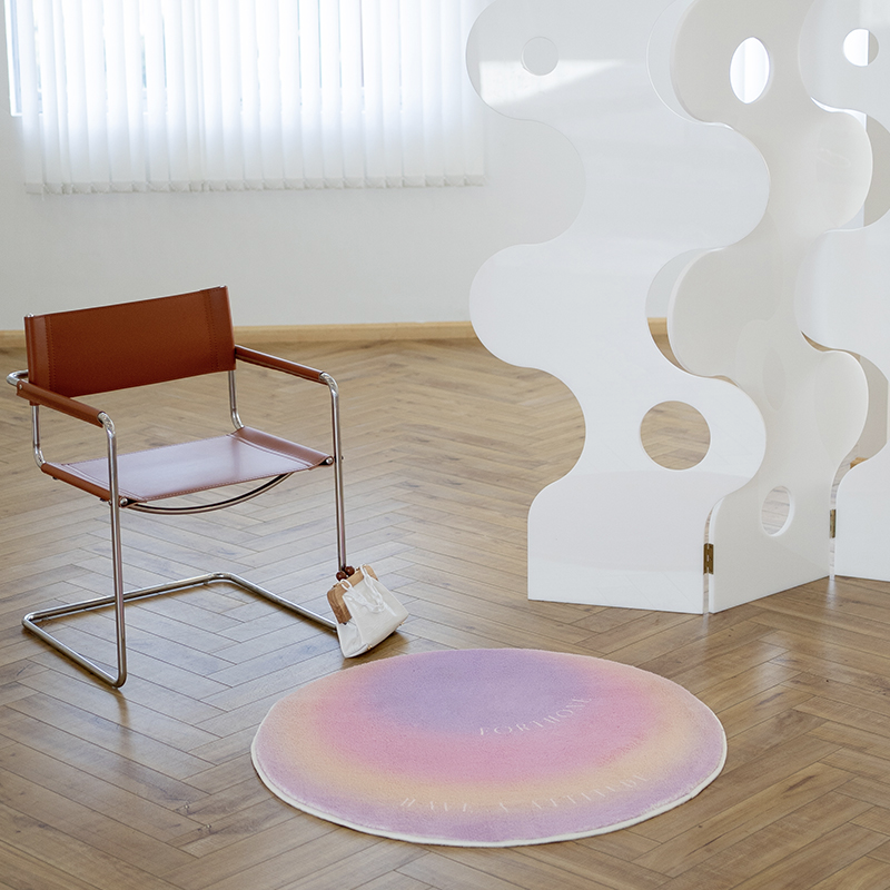 Alfombra con ambiente degradado para dormitorio, sala de estar, mesita de noche redonda