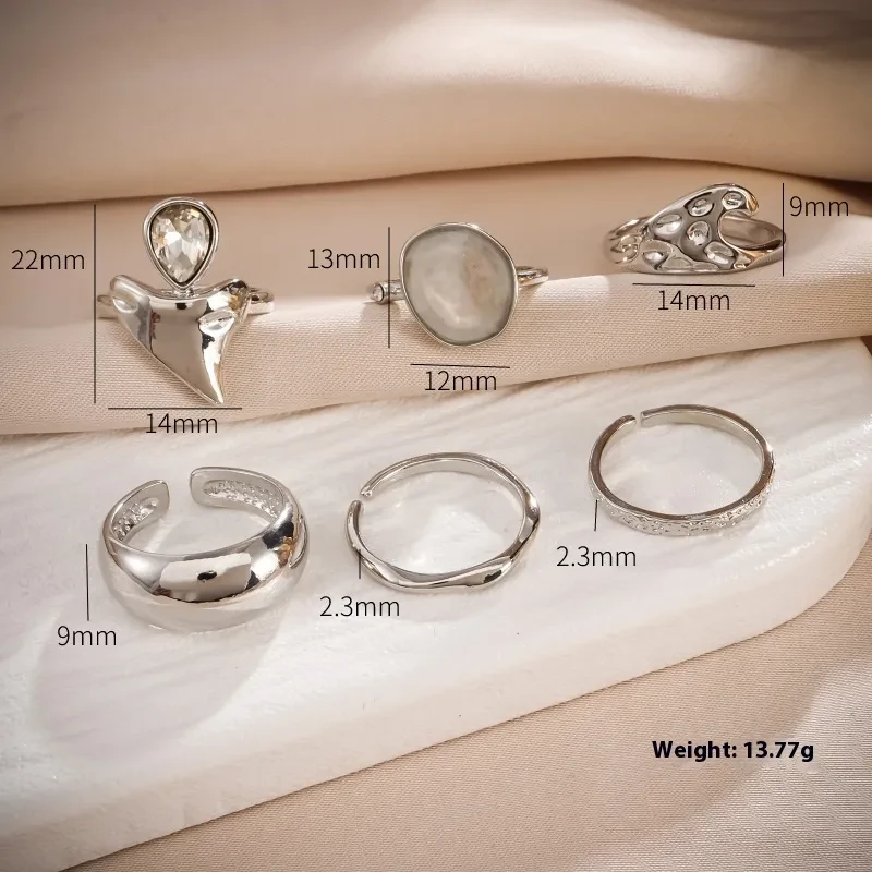 Juego de seis anillos ajustables de galvanoplastia de estilo japonés y coreano