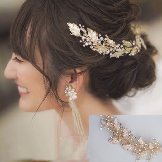 Accesorios para el cabello de novia, corona con diamantes de imitación y rama
