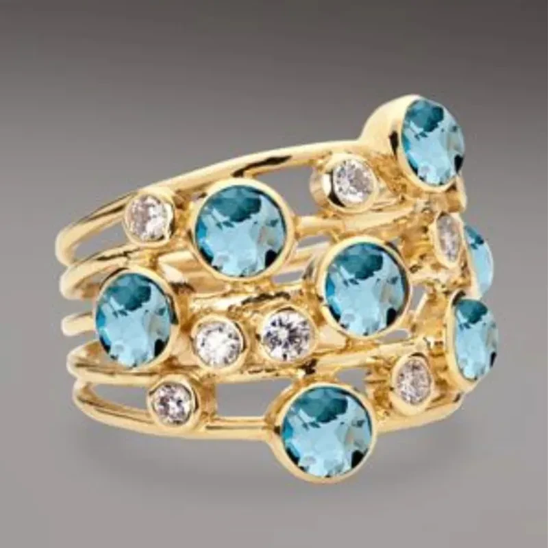 Anillo francés creativo geométrico hueco con incrustaciones de oro y circonita brillante