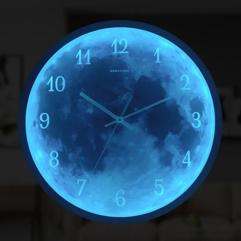 Reloj de pared de 12 pulgadas para decoración del hogar, diseño de luna azul, con control de sonido, luminoso, sencillo, moderno, silencioso, estilo gótico.