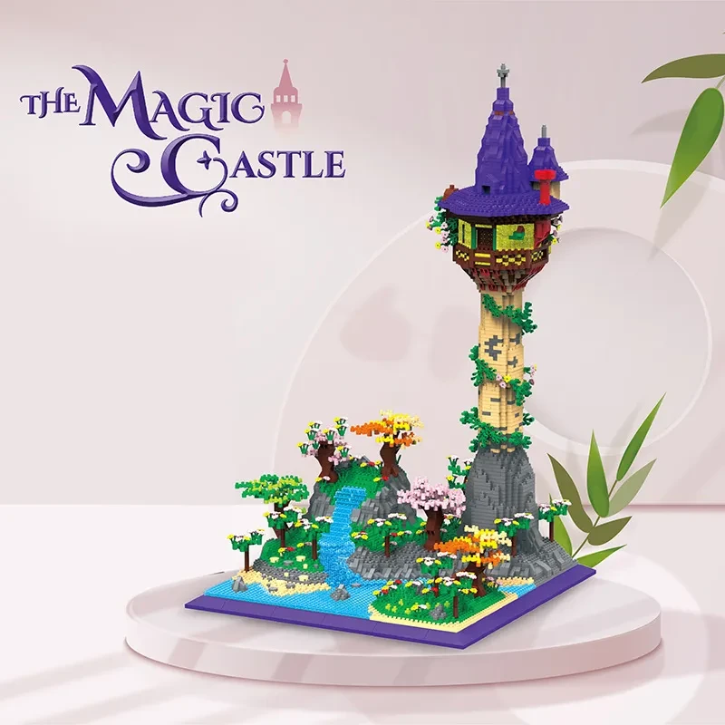 Modelo de construcción de castillo de torre de ensueño con partículas pequeñas ensambladas con microtaladro