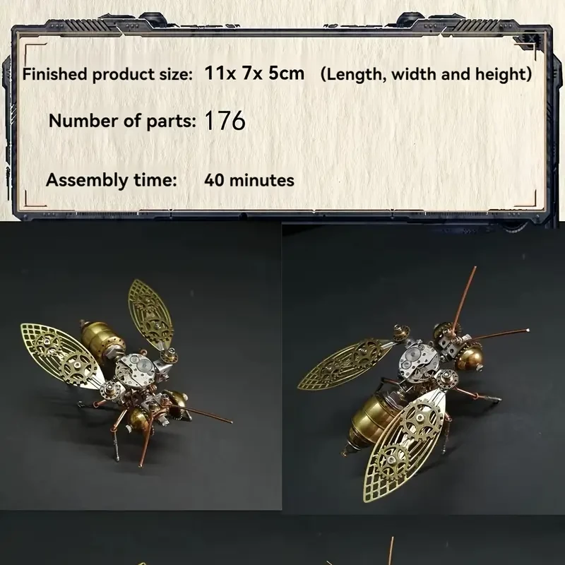 Rompecabezas 3D de abeja mecánica Steampunk: kit de modelo de insecto de metal dorado para manualidades DIY