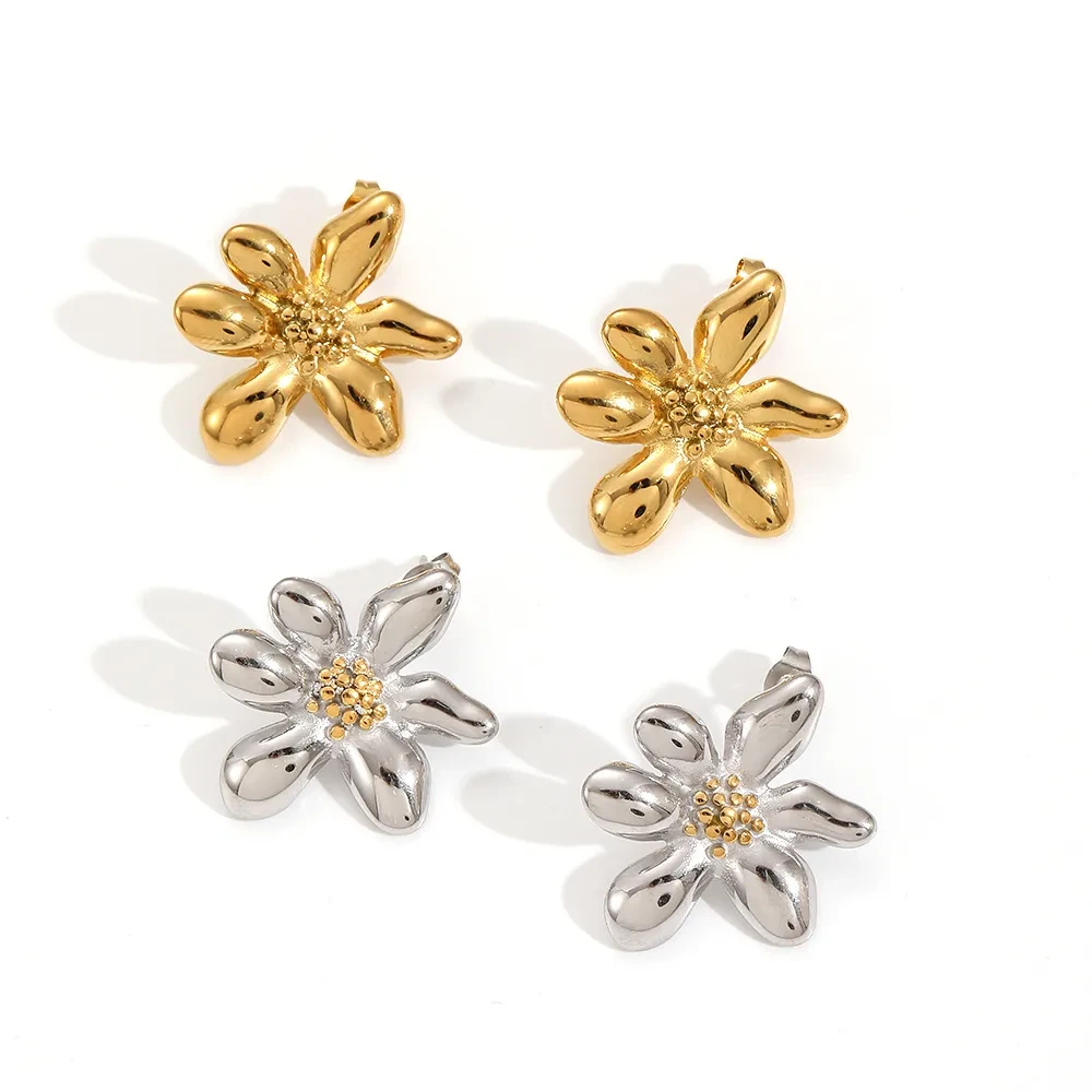 Nuevos pendientes de flor de acero de titanio para celebridades en línea. Moda para mujer. Pendientes de flor de acero inoxidable de alta calidad que combinan con todo.