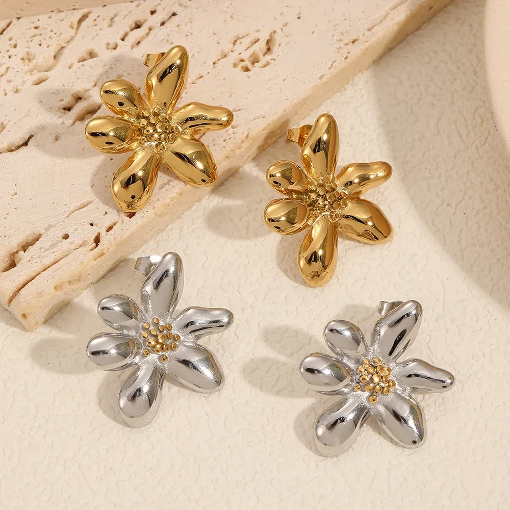 Nuevos pendientes de flor de acero de titanio para celebridades en línea. Moda para mujer. Pendientes de flor de acero inoxidable de alta calidad que combinan con todo.