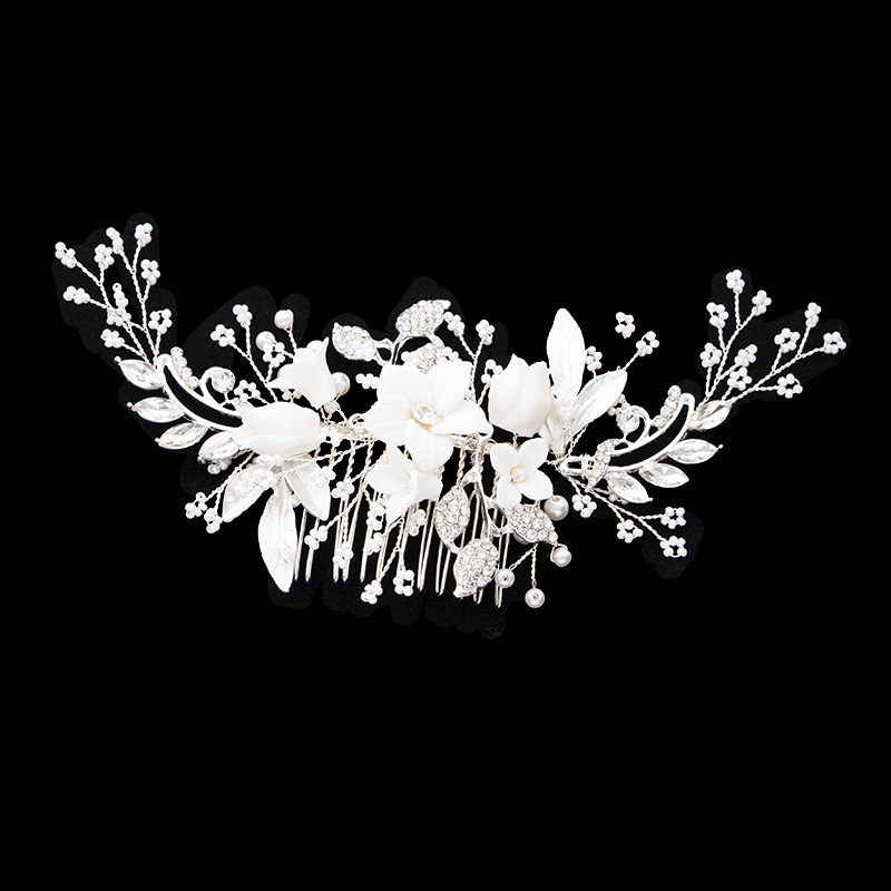 Accesorios para la cabeza de novia Peineta de cerámica con flores