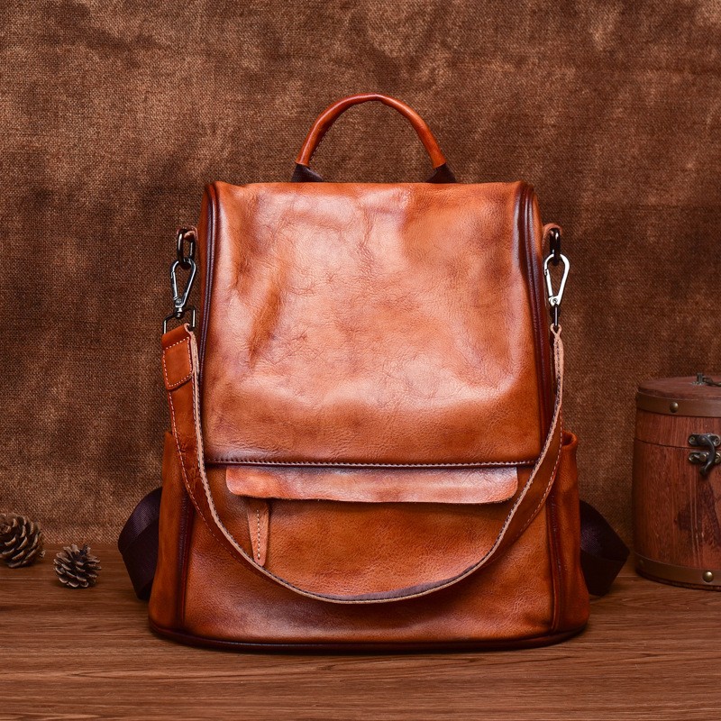 Mochila antirrobo de cuero genuino de vaca de gran capacidad para damas, bolsos de viaje de lujo