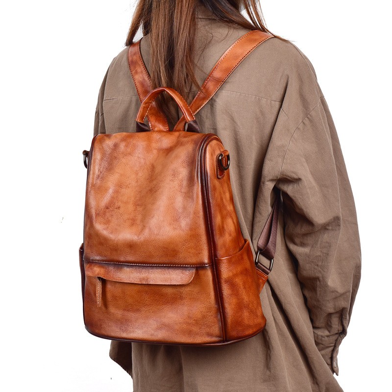 Mochila antirrobo de cuero genuino de vaca de gran capacidad para damas, bolsos de viaje de lujo