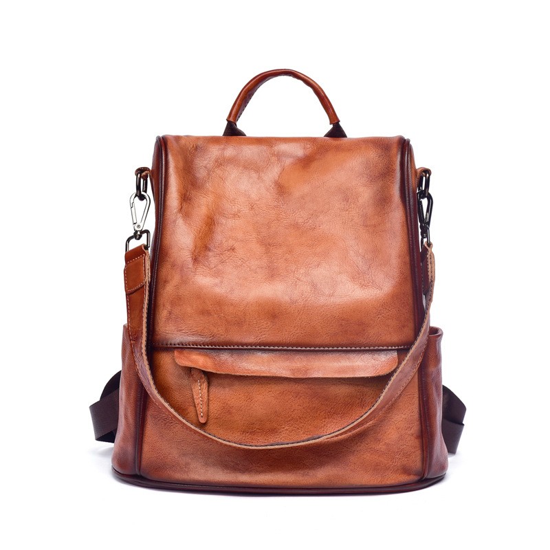 Mochila antirrobo de cuero genuino de vaca de gran capacidad para damas, bolsos de viaje de lujo