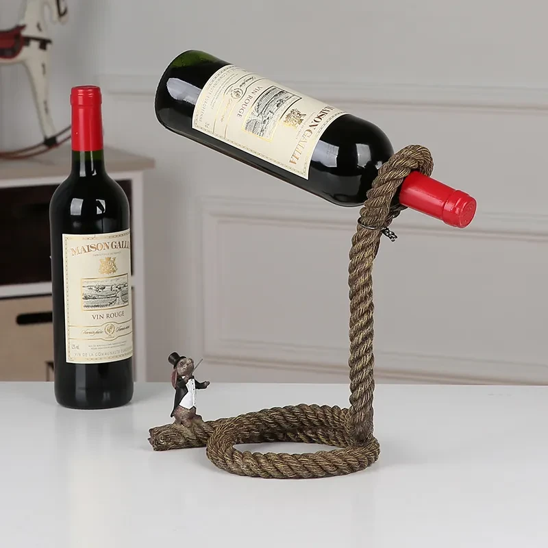 Estante de vino con cuerda suspendida, decoración para gabinete de vino, decoración de resina, venta al por mayor