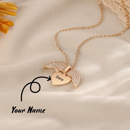 Collar con medallón de corazón con nombre personalizado y circonitas incrustadas, colgante grabado personalizado, regalo de Navidad para madre y abuela.
