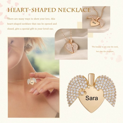 Collar con medallón de corazón con nombre personalizado y circonitas incrustadas, colgante grabado personalizado, regalo de Navidad para madre y abuela.