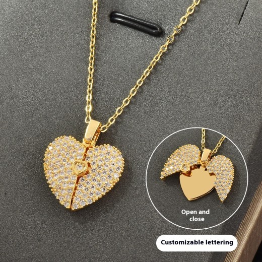 Collar con medallón de corazón con nombre personalizado y circonitas incrustadas, colgante grabado personalizado, regalo de Navidad para madre y abuela.