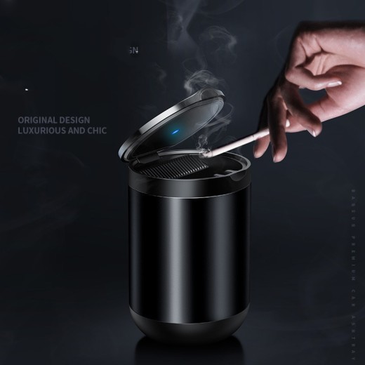 Cenicero de coche con luz LED, de aleación de aluminio, portátil, sin humo, ignífugo, para cigarrillos