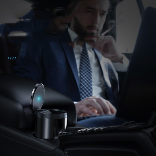 Cenicero de coche con luz LED, de aleación de aluminio, portátil, sin humo, ignífugo, para cigarrillos