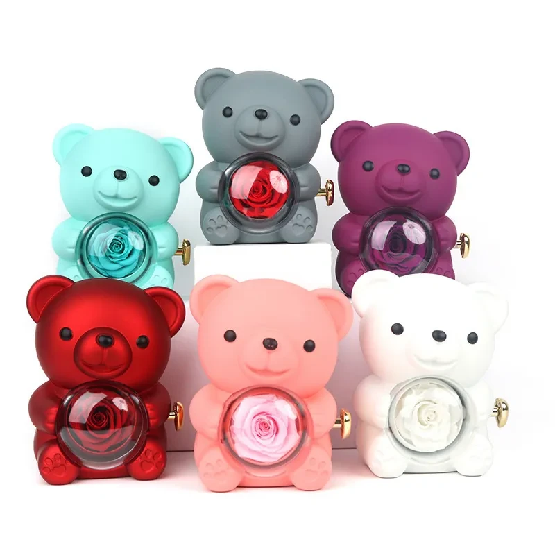 Caja de regalo con forma de oso giratorio y joyero con forma de rosa