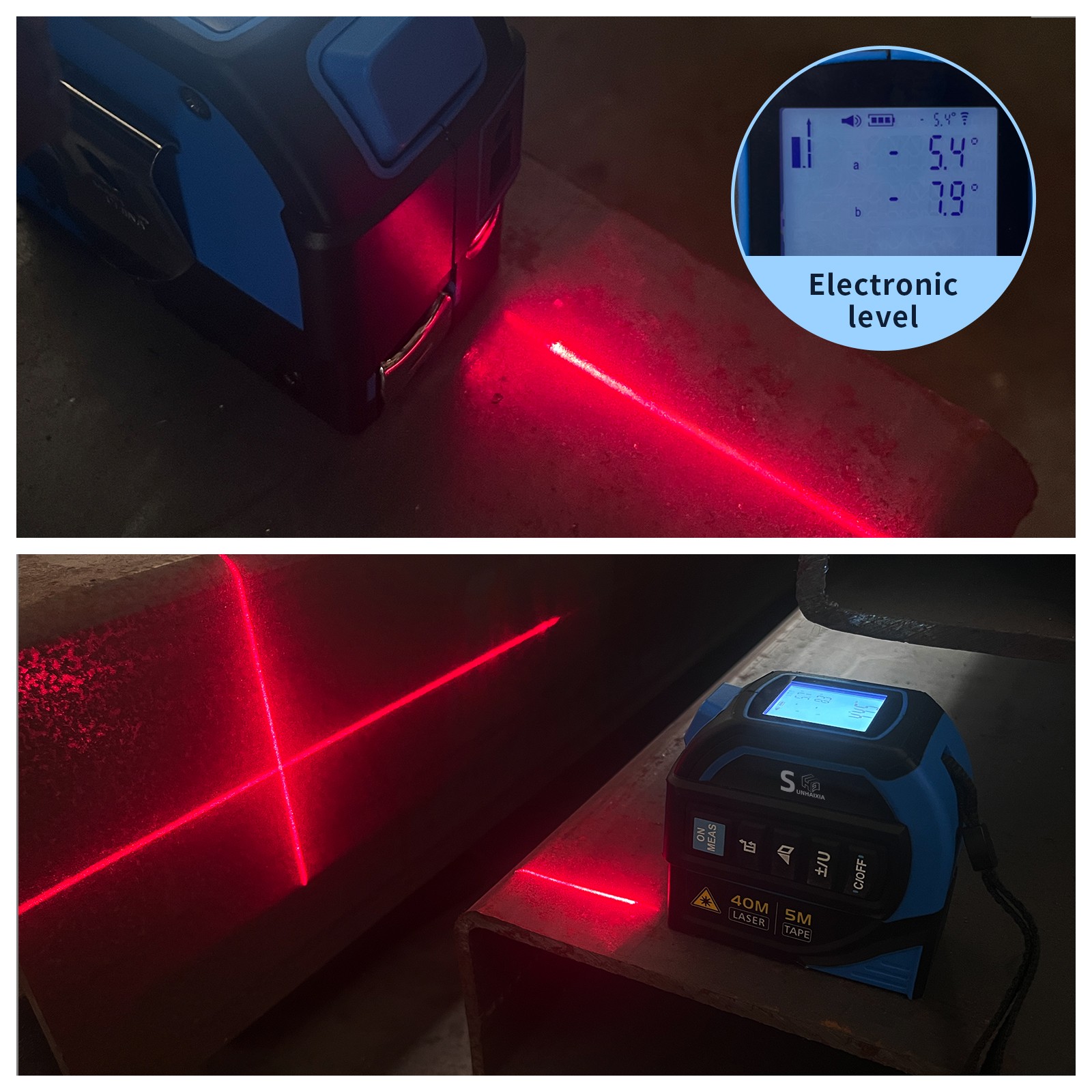 Medidor de distancia láser digital 4 en 1 HAIZHIHUI - Cinta métrica con nivel electrónico para medición lineal