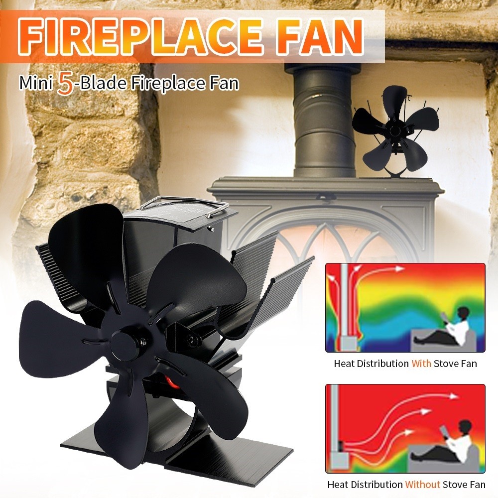 Mini ventilador de estufa - Ventilador ecológico de 5 aspas alimentado por calor para chimeneas y estufas de leña