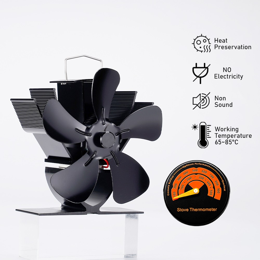 Mini ventilador de estufa - Ventilador ecológico de 5 aspas alimentado por calor para chimeneas y estufas de leña
