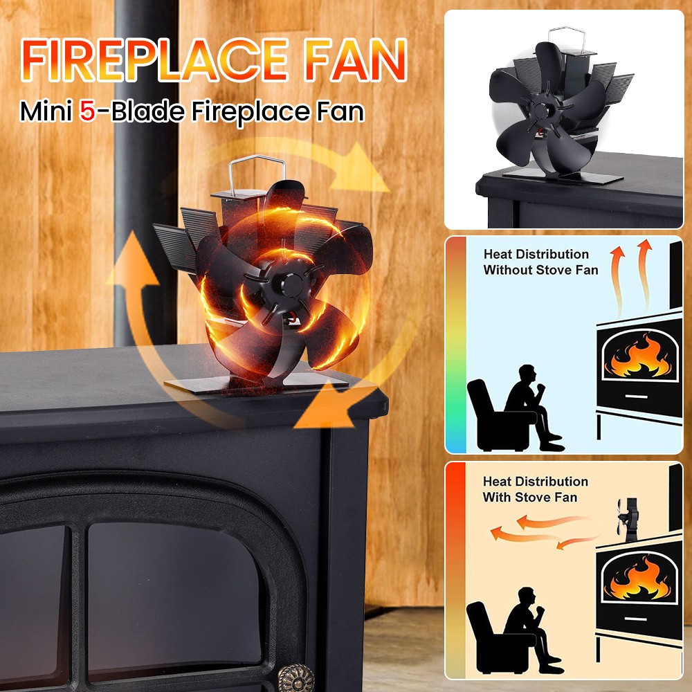 Mini ventilador de estufa - Ventilador ecológico de 5 aspas alimentado por calor para chimeneas y estufas de leña