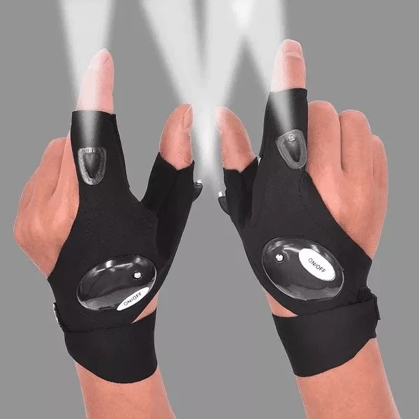 Guantes sin dedos impermeables con linterna LED