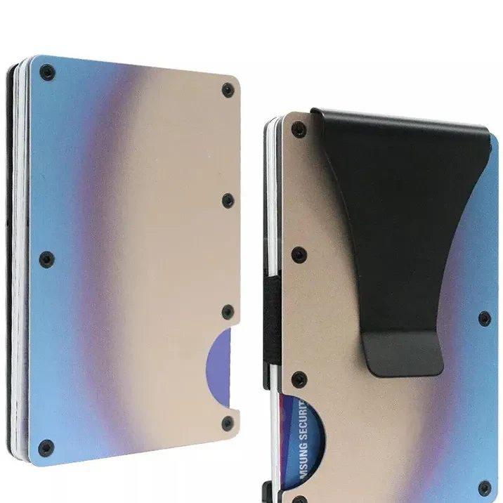 Paquete de tarjeta de aleación de aluminio ultrafino con abrazadera metálica de color degradado