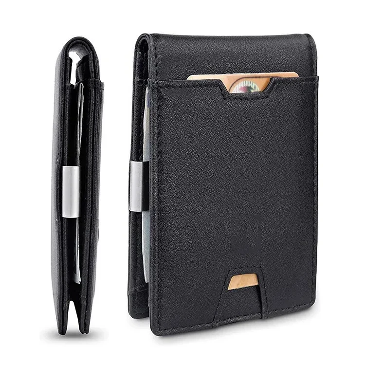 Cartera con clip para billetes de cuero de fibra para hombre
