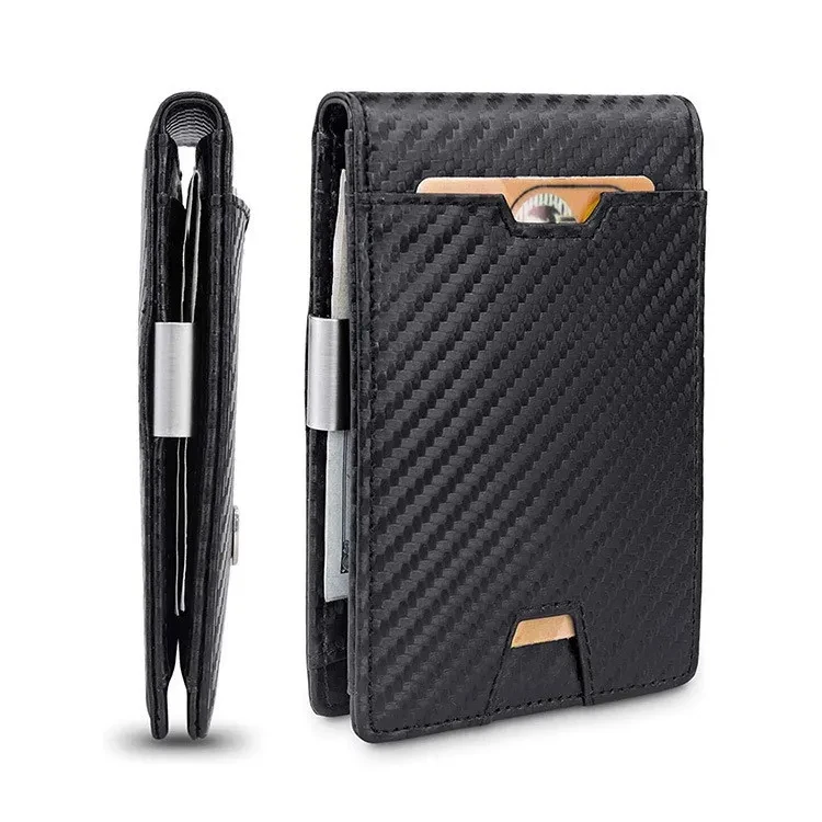 Cartera con clip para billetes de cuero de fibra para hombre