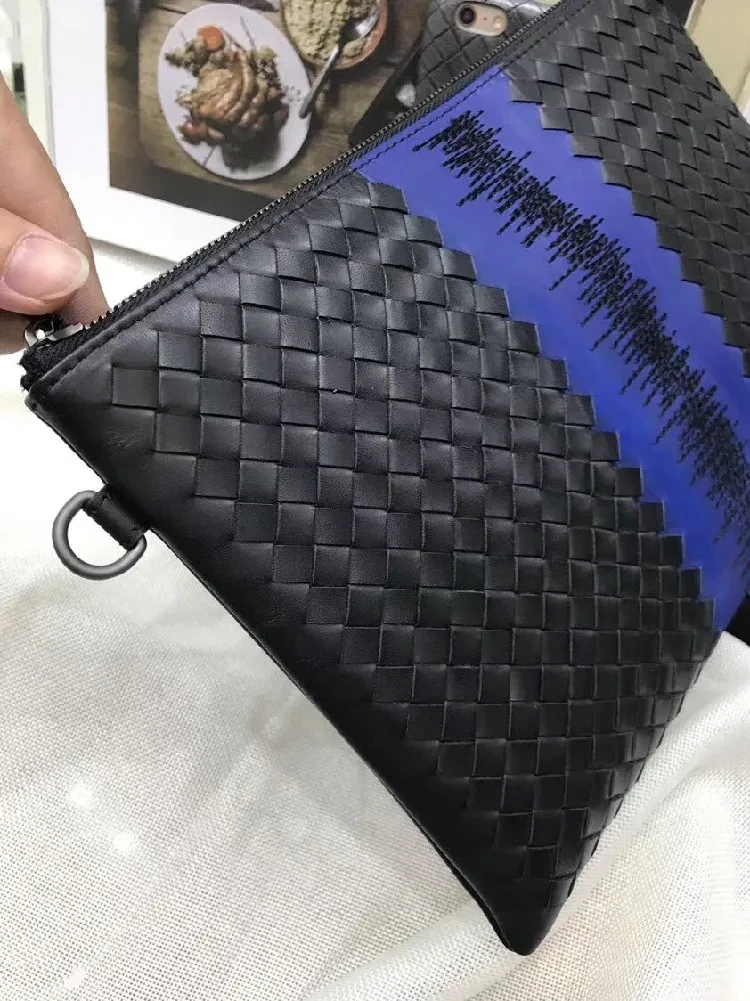 Bolso de mano versátil de piel de becerro encerada para hombre, tejido a mano, moderno y de moda.