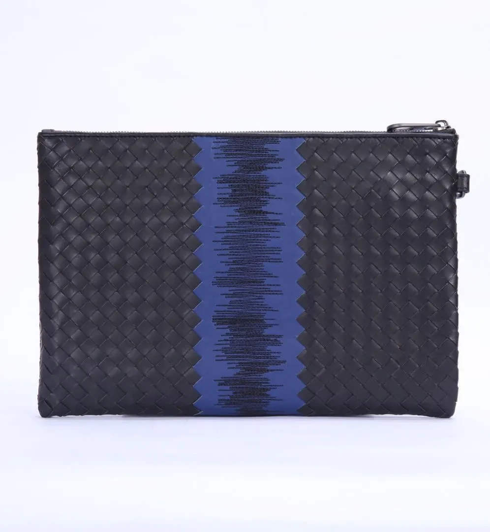Bolso de mano versátil de piel de becerro encerada para hombre, tejido a mano, moderno y de moda.