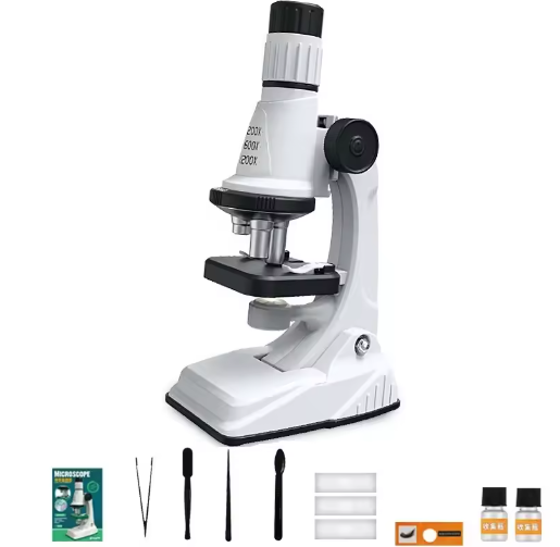 Kit de microscopio para niños, 200x, 600x, 1200x, juguete de ciencia biológica, microscopio de bolsillo educativo para la escuela y el hogar con luz LED.