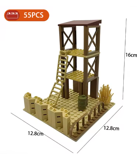 Piezas MOC, campo de batalla militar, ruinas de la Segunda Guerra Mundial, armas, fortaleza, fortín, modelo, bloques de construcción, ejército, arquitectura, ladrillos, juguete, regalo para niños