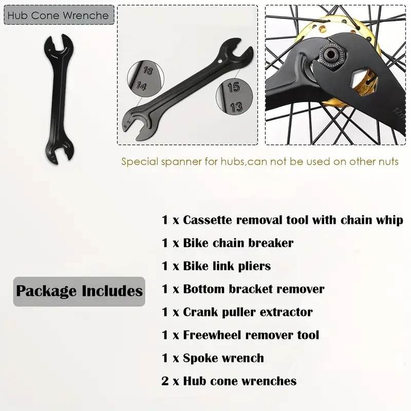 Kit de herramientas profesionales para reparación de bicicletas de 9 piezas con látigo de cadena de acero inoxidable
