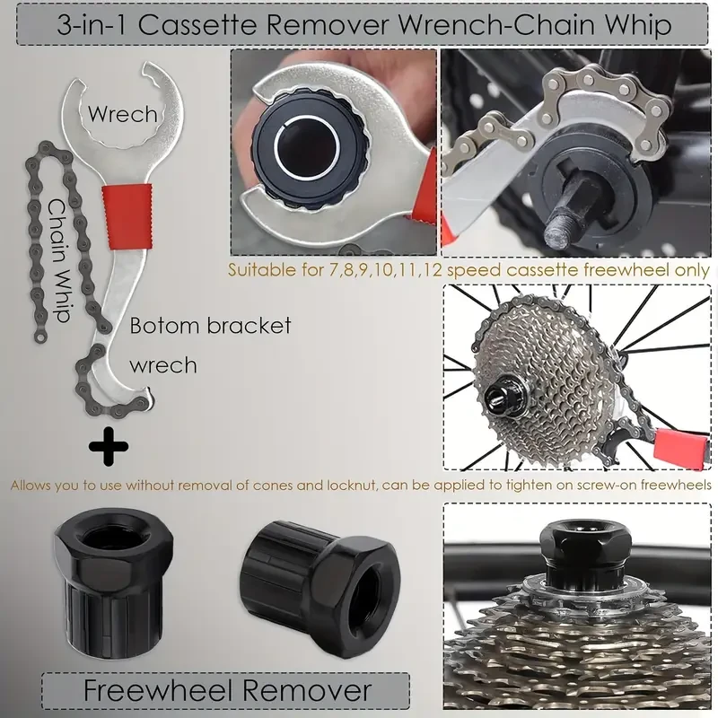 Kit de herramientas profesionales para reparación de bicicletas de 9 piezas con látigo de cadena de acero inoxidable