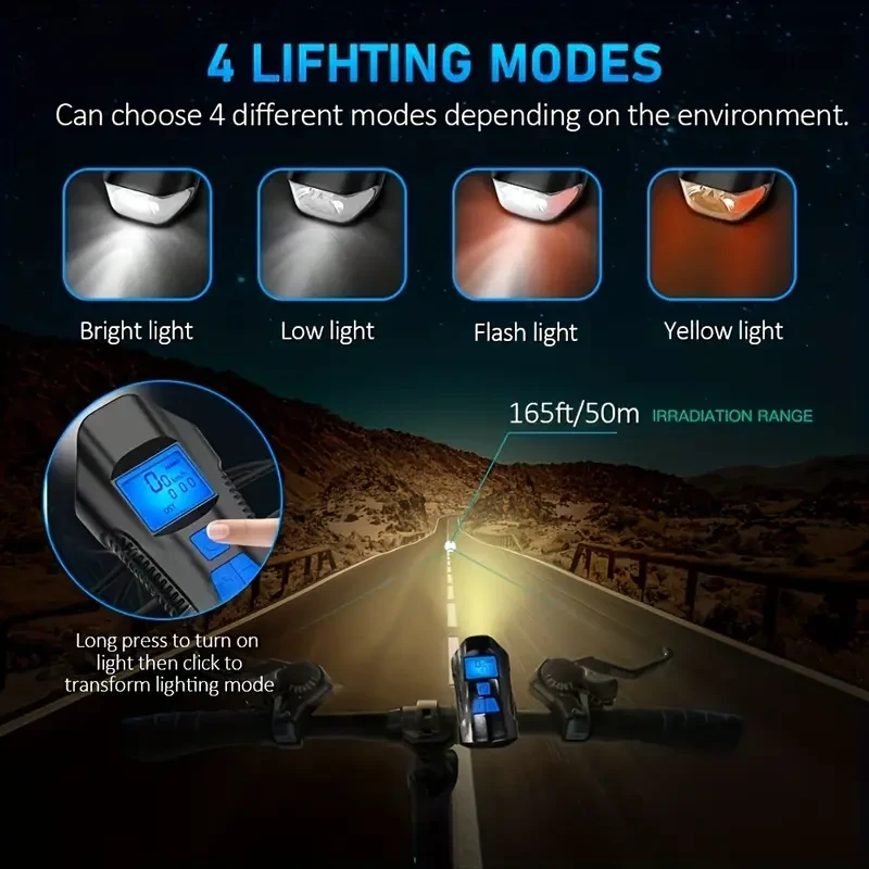 Luces LED para bicicleta, luz delantera/cabezal LED recargable para bicicleta