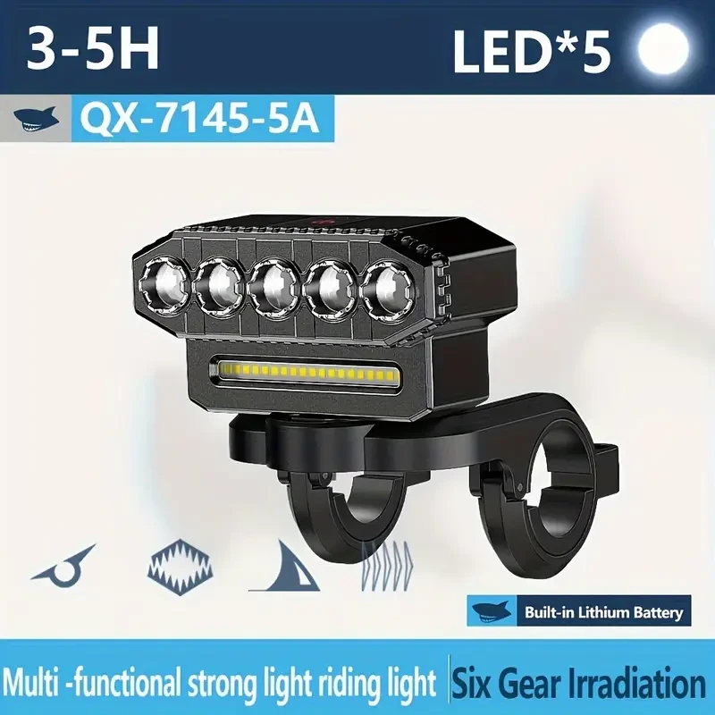Smiling Shark - Faro delantero para bicicleta recargable y superbrillante (1 unidad)