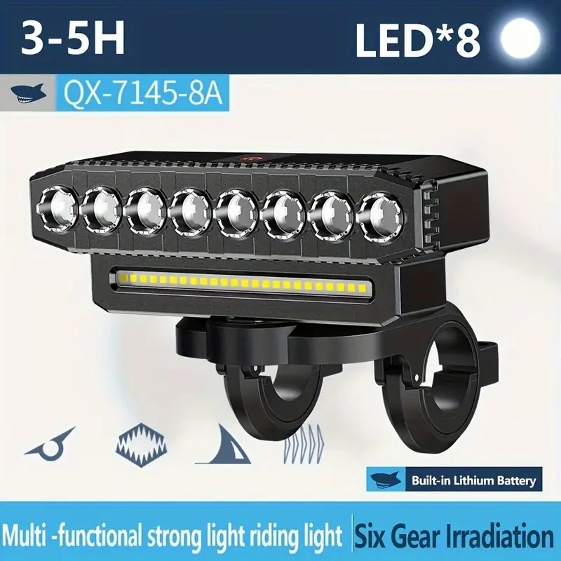 Smiling Shark - Faro delantero para bicicleta recargable y superbrillante (1 unidad)